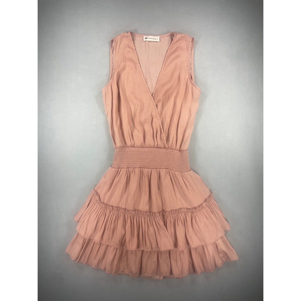 Impeccable Pig‎ Blush Pink Smocked Waist Tiered Ruffle Mini Dress Small 11157D